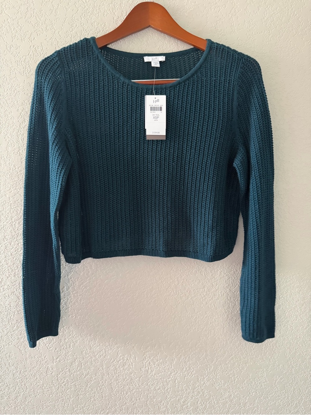 NWT J. Jill Dark Teal XSP Loose Knit Crewneck Cropped Sweater Autumn
